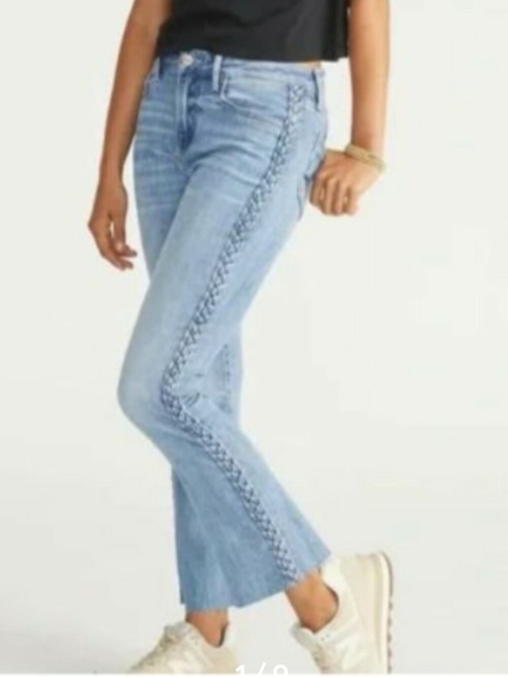 Driftwood Women’s Roxy Side Braid Raw Hem Jeans size 29W 27L Flare Leg